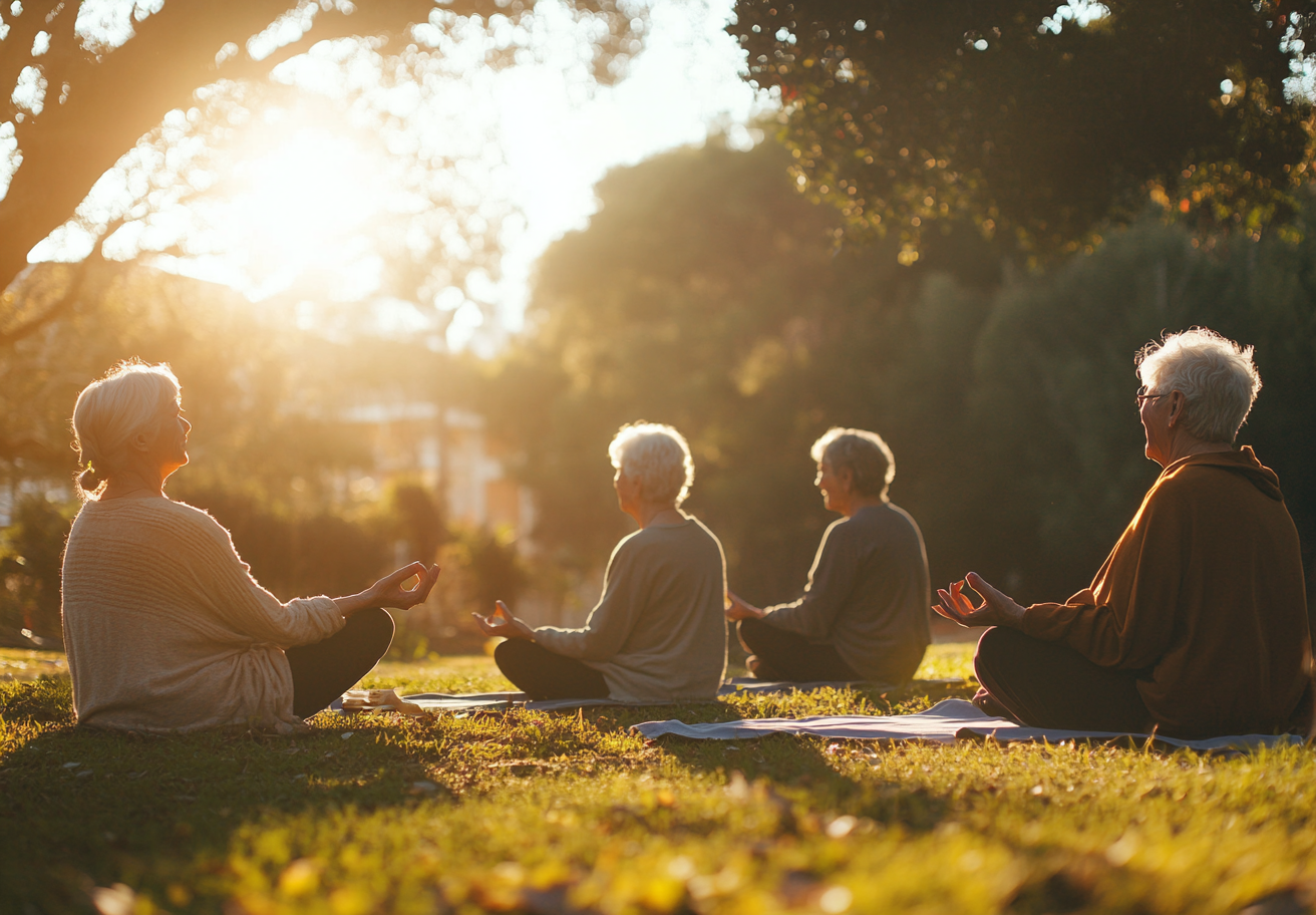 Група людей старшого віку на практиці йоги